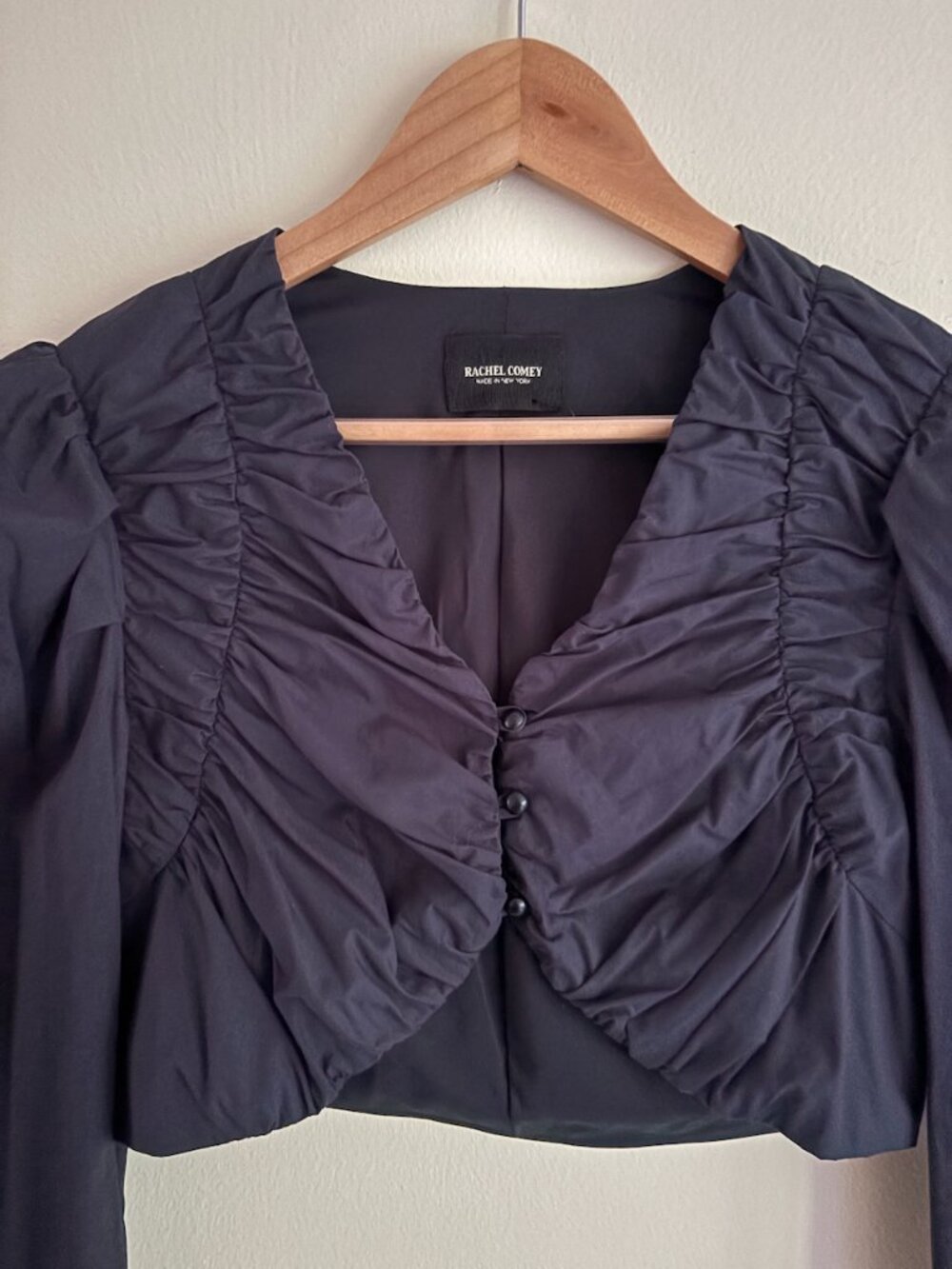 Rachel Comey Navy Puff-Sleeve Ruched Crop Top, size 6